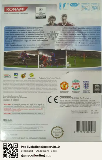 Pro Evolution Soccer 2010 Nintendo Wii, Spain box back