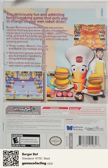 Burger Bot Nintendo Wii, NTSC box back