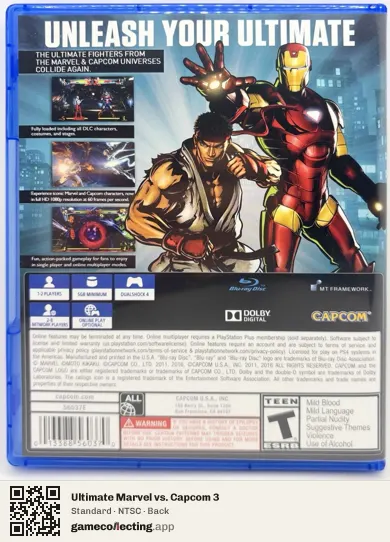 Ultimate Marvel vs. Capcom 3 PlayStation 4, NTSC box back
