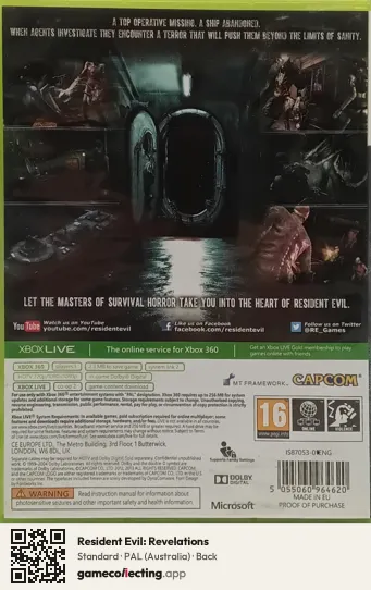 Resident Evil: Revelations Xbox 360, Australia box back