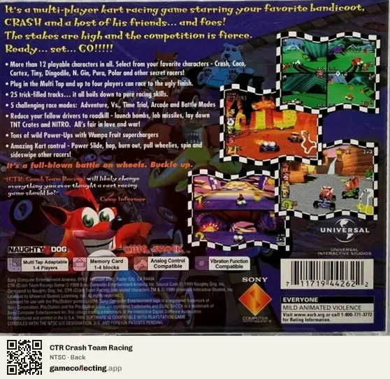 CTR Crash Team Racing PlayStation, NTSC box back