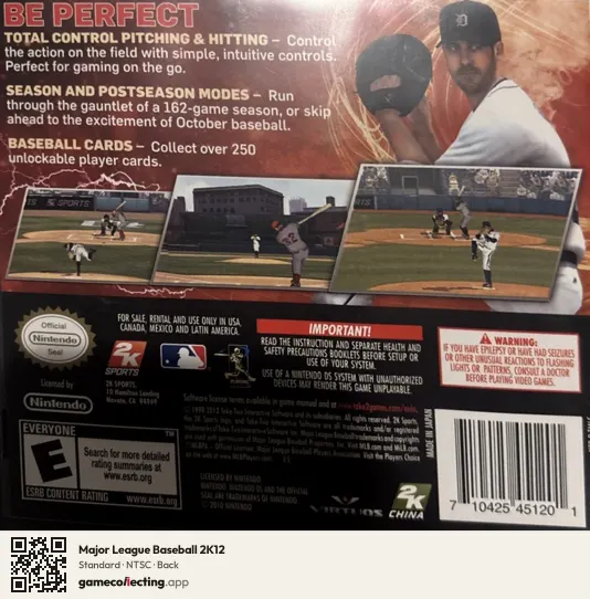 Major League Baseball 2K12 Nintendo DS, NTSC box back