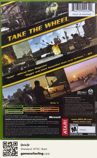 Driv3r Xbox, NTSC box back