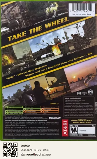 Driv3r Xbox, NTSC box back