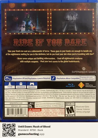 Until Dawn: Rush of Blood PlayStation 4, NTSC box back
