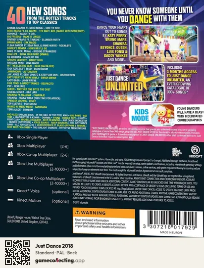 Just Dance 2018 Xbox One, PAL box back