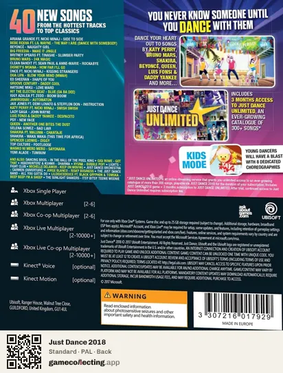 Just Dance 2018 Xbox One, PAL box back