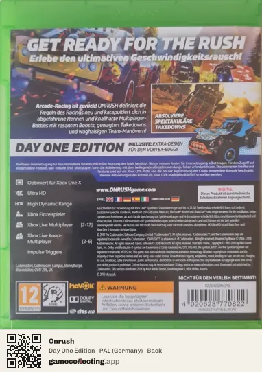 Onrush Xbox One, Germany box back