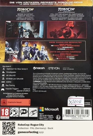 RoboCop: Rogue City Xbox Series X, Germany box back