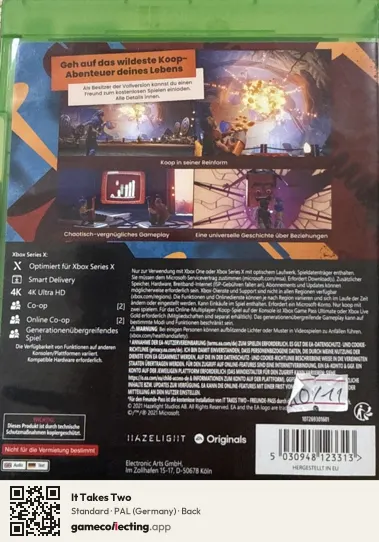 It Takes Two Xbox One, Germany box back