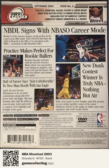 NBA Shootout 2003 PlayStation 2, NTSC box back