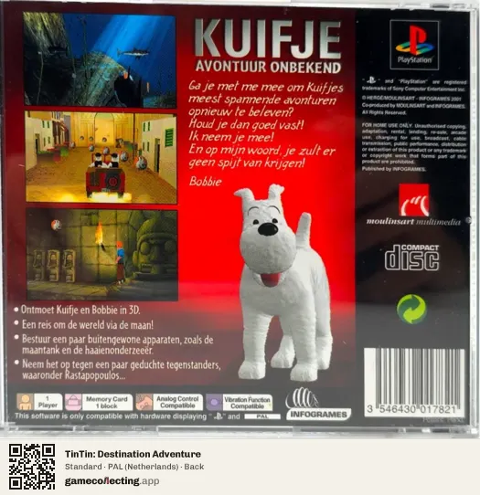 TinTin: Destination Adventure PlayStation, Netherlands box back