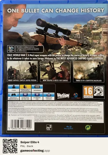 Sniper Elite 4 PlayStation 4, PAL box back