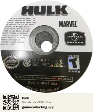 Hulk Nintendo GameCube, NTSC disc