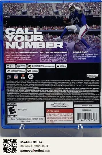 Madden NFL 24 PlayStation 5, NTSC box back