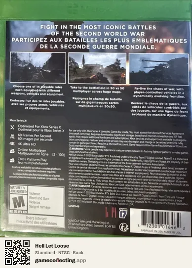 Hell Let Loose Xbox Series X, NTSC box back