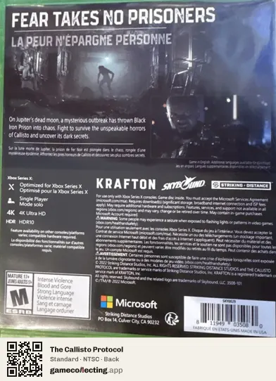 The Callisto Protocol Xbox Series X, NTSC box back