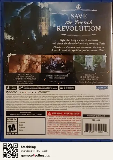 Steelrising PlayStation 5, NTSC box back