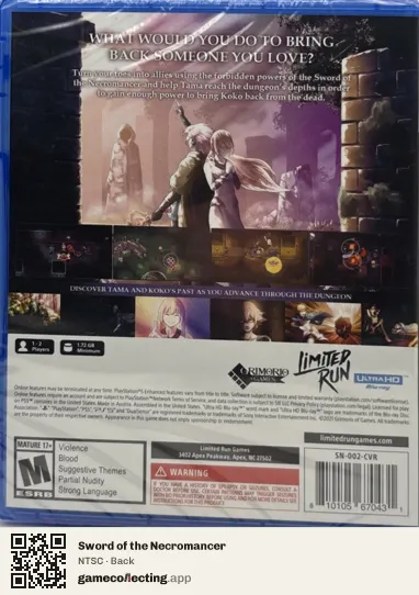 Sword of the Necromancer PlayStation 5, NTSC box back