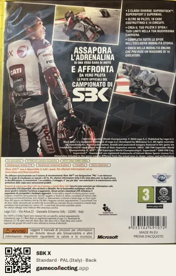 SBK X Xbox 360, Italy box back