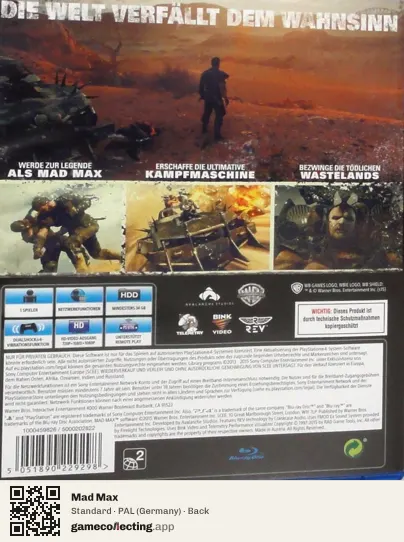 Mad Max PlayStation 4, Germany box back