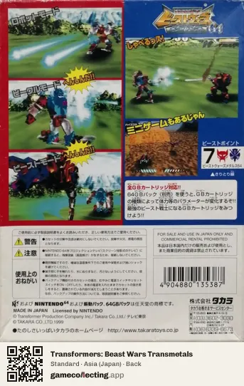 Transformers: Beast Wars Transmetals Nintendo 64, Asia box back