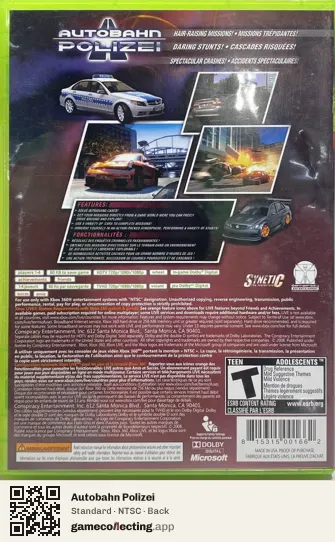 Autobahn Polizei Xbox 360, NTSC box back
