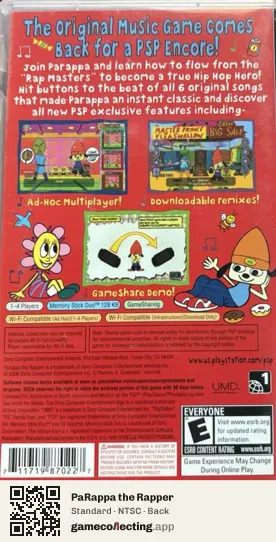 PaRappa the Rapper PlayStation Portable, NTSC box back