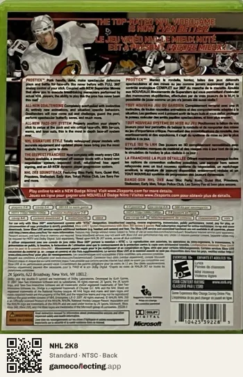 NHL 2K8 Xbox 360, NTSC box back