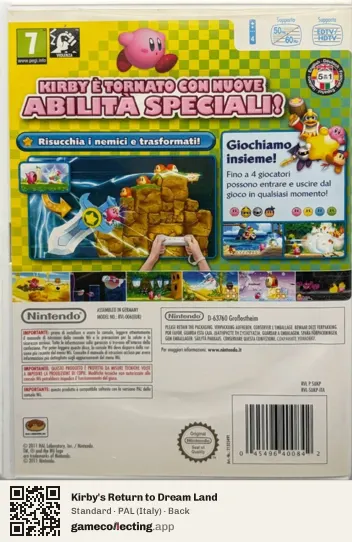 Kirby's Return to Dream Land Nintendo Wii, Italy box back