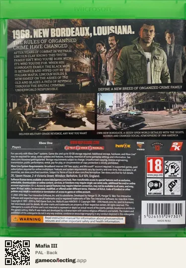 Mafia III Xbox One, PAL box back