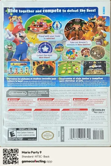 Mario Party 9 Nintendo Wii, NTSC box back