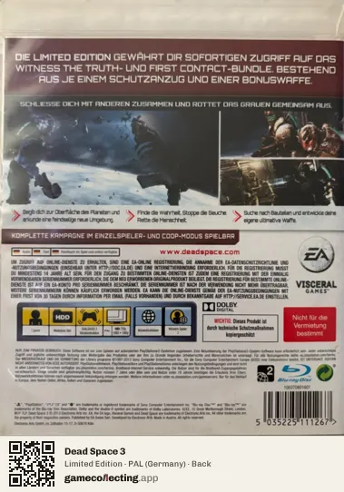 Dead Space 3 PlayStation 3, Germany box back