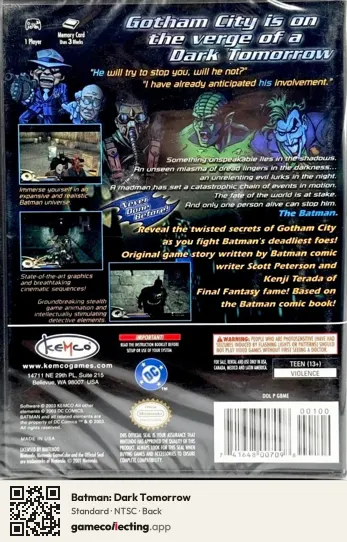 Batman: Dark Tomorrow Nintendo GameCube, NTSC box back