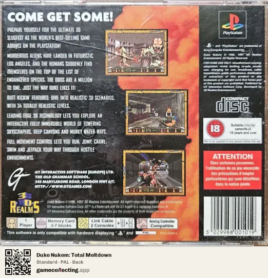 Duke Nukem: Total Meltdown PlayStation, PAL box back