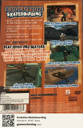 Evolution Skateboarding PlayStation 2, NTSC box back