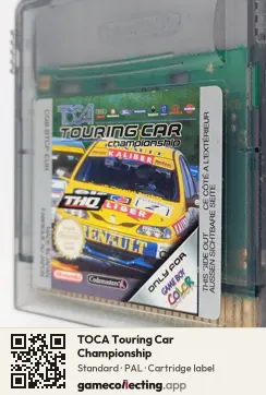 TOCA Touring Car Championship Game Boy Color, PAL cartridge label