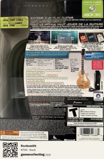 Rocksmith Xbox 360, NTSC box back