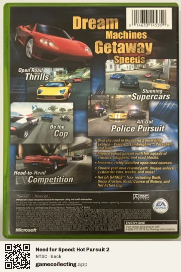 Need for Speed: Hot Pursuit 2 Xbox, NTSC box back