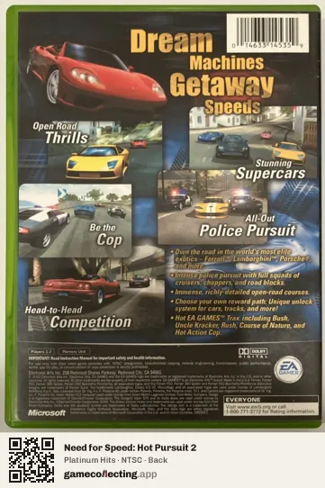 Need for Speed: Hot Pursuit 2 Xbox, NTSC box back