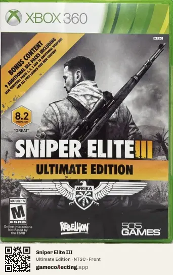Sniper Elite III Xbox 360, NTSC box front