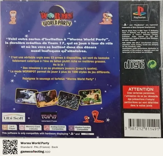Worms World Party PlayStation, France box back