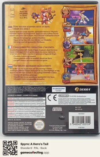 Spyro: A Hero's Tail Nintendo GameCube, PAL box back