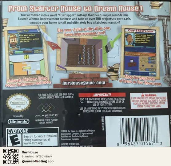 Our House Nintendo DS, NTSC box back