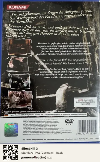 Silent Hill 3 PlayStation 2, Germany box back