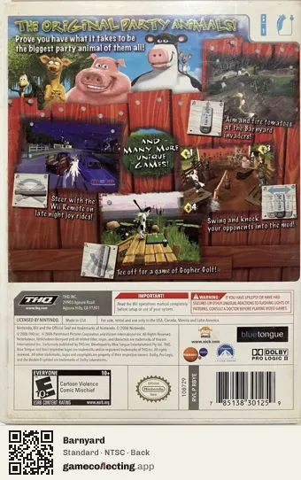 Barnyard Nintendo Wii, NTSC box back