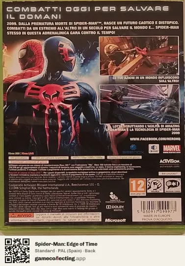 Spider-Man: Edge of Time Xbox 360, Spain box back