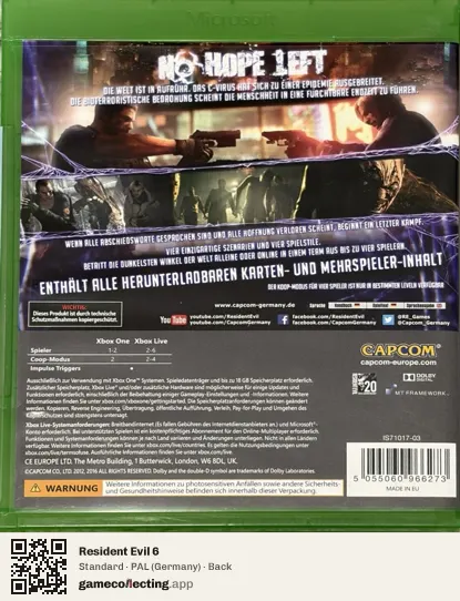 Resident Evil 6 Xbox One, Germany box back