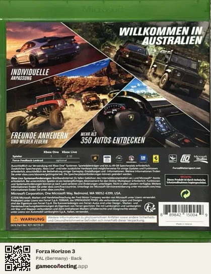 Forza Horizon 3 Xbox One, Germany box back