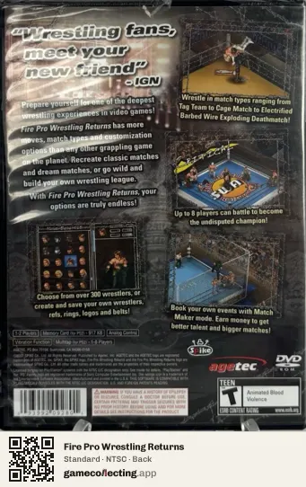 Fire Pro Wrestling Returns PlayStation 2, NTSC box back